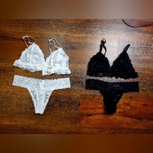 NIP 2 Sets large white floral lace set bra and thong,  black lace bra and thong